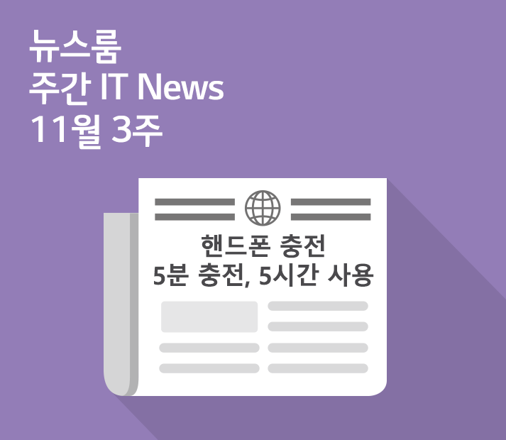 [11월 3주 IT News] 핸드폰 충전, 5분 충전에 5시간 사용 시대 열린다